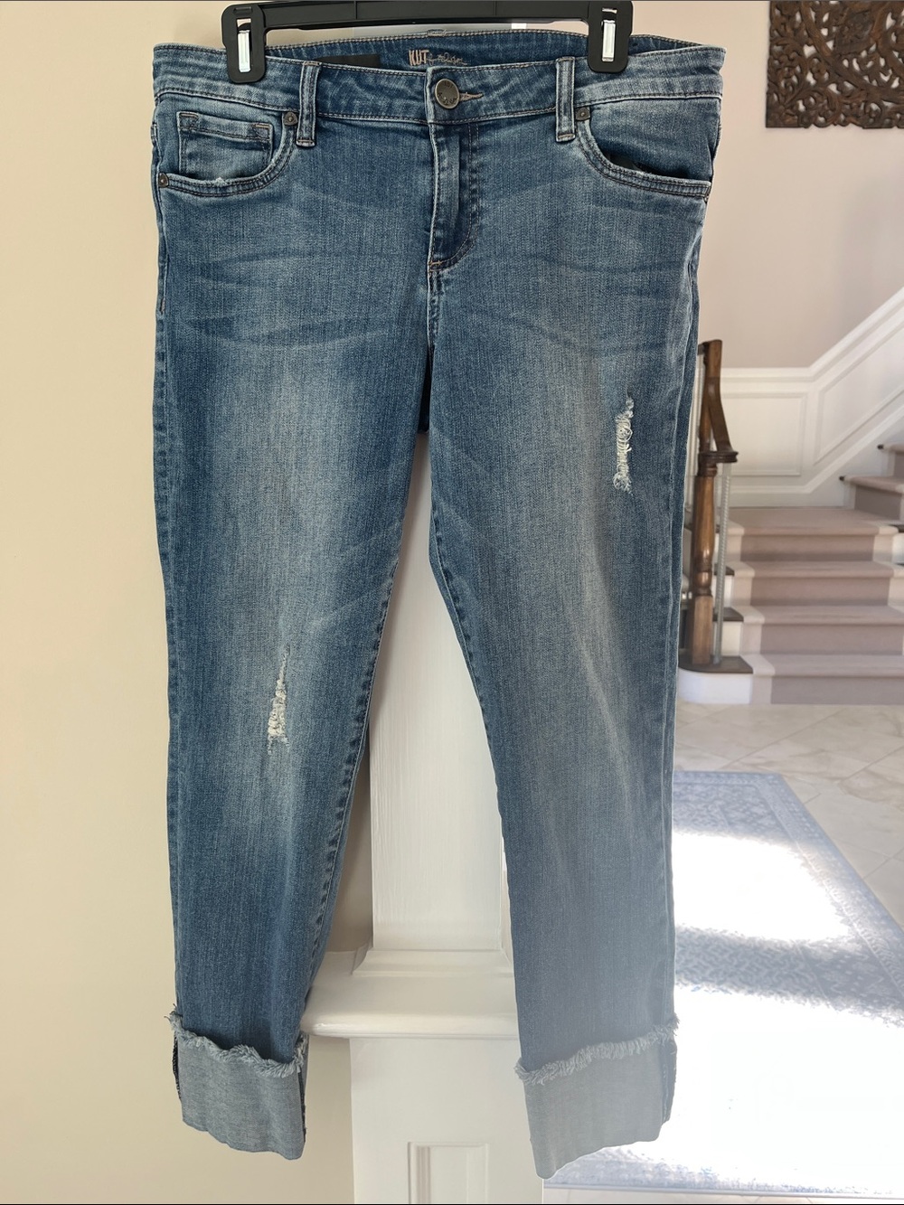 KUT from the Kloth Boyfriend Jeans Size 10 Distressed Cuffed Medium Wash